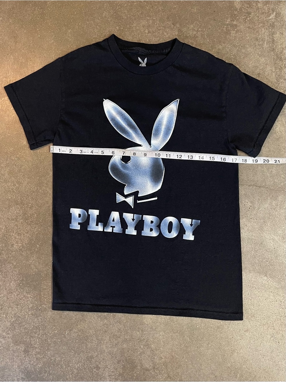 Playboy Bunny Logo Graphic T Shirt Black Metallic Blue Y2K Tee - Picture 3 of 7